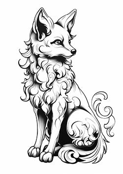 Tattoo template of a stylized fox with ornate fur patterns