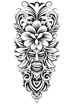 Tattoo template of a tribal mask with floral designs