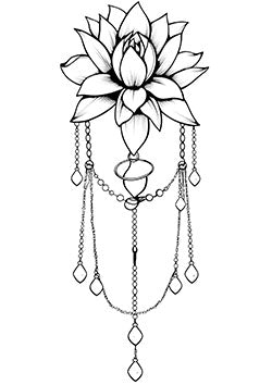 Tattoo template of a lotus flower with decorative chains