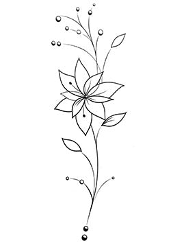 Tattoo template of a minimalist flower with spirals and contrasting buds