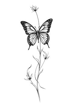 Tattoo template of a butterfly with a flower