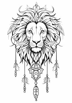 Tattoo template of a majestic lion with dreamcatcher details