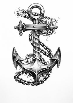 Tattoo template of a solid anchor entangled with chains, symbolizing strength and stability