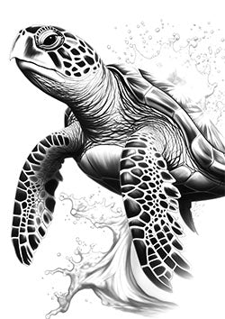 Tattoo template of a sea turtle swimming gracefully through water.