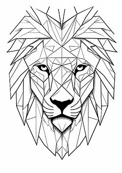 Tattoo template of a lion's face with geometric shapes showcasing strength and elegance