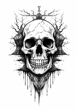 Tattoo template of a skull with barren trees