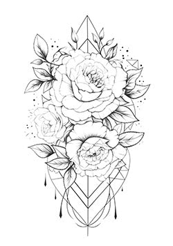 Tattoo template of a geometric floral design with peonies