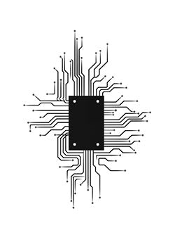 Tattoo template of a microchip with circuits radiating outward symbolizing a connection to technology and innovation