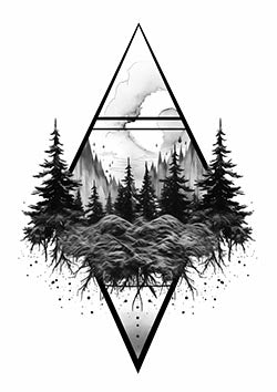 Tattoo template of a forest landscape in a diamond shape