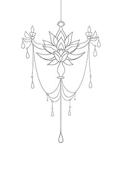 Tattoo template of a chandelier adorned with lotus petals and elegant beads