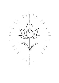 Tattoo template of a minimalist lotus flower with line details and radiating energy