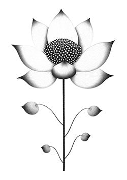 Tattoo template of a dotwork lotus with detailed petals and buds