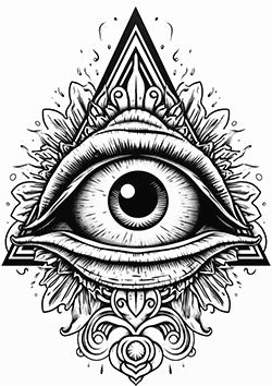 Tattoo template of a detailed eye within a triangular frame symbolizing perception and insight