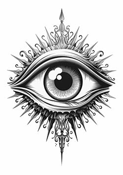 Tattoo template of a stylized eye with flames and teardrops