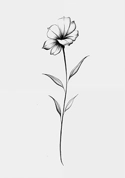 Tattoo template of a single delicate flower with long stem radiating elegance and simplicity