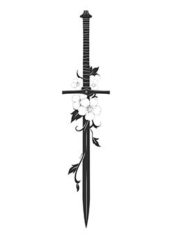 Tattoo template of a sword with entwining flowers