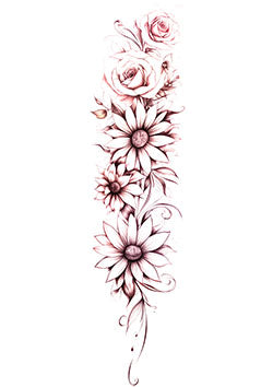 Tattoo template of a floral design with roses and daisies