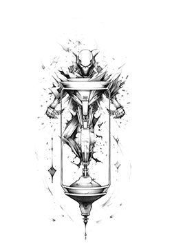 Tattoo template of a mechanical knight within an hourglass design