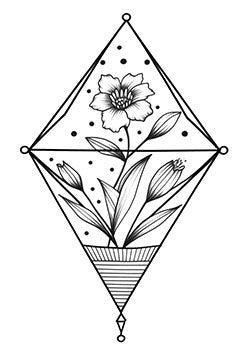 Tattoo template of a delicate flower in a geometric rhombus