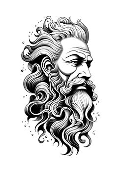 Tattoo template of a bearded sea captain with stylized hair