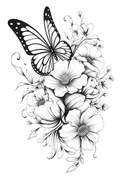 Tattoo template of a butterfly with flowers