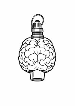 Tattoo template of a brain transforming into a light bulb, embodying creativity and enlightenment