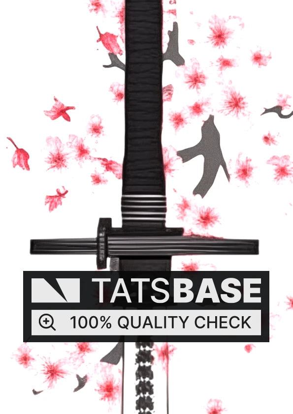 Tattoo template of a katana with cherry blossoms