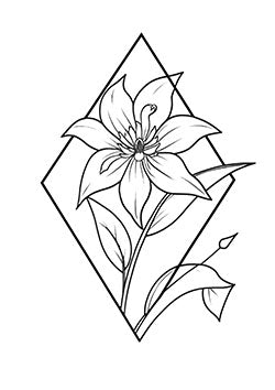 Tattoo template of a lily in bloom within a geometric diamond shape