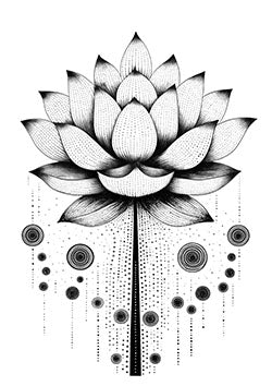 Tattoo template of a detailed lotus flower with dotwork shading