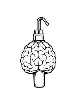 Tattoo template of a brain connected to a soap dispenser symbolizing mental clarity