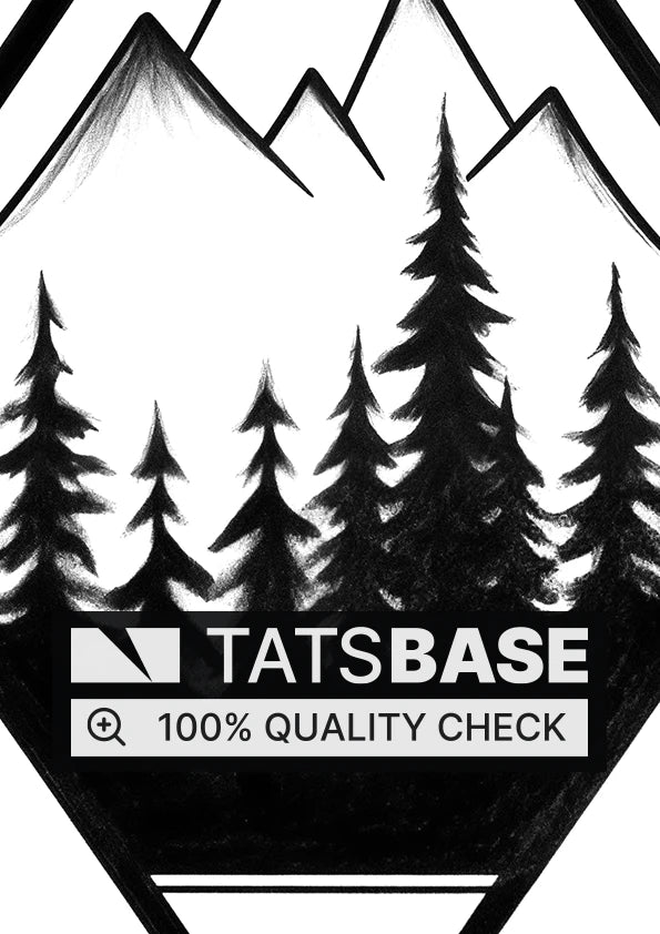 Tattoo template of a stylized mountain range with pine trees