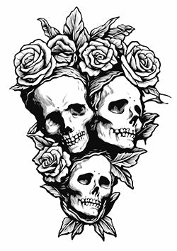 Tattoo template of skulls surrounded by roses