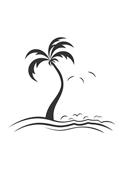 Tattoo template of a palm tree with ocean horizon