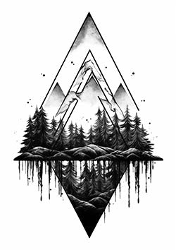 Tattoo template of a geometric nature scene with mirrored forest elements