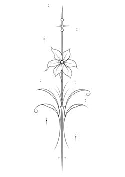 Tattoo template of a delicate lily flower with a spear design, embodying strength and beauty