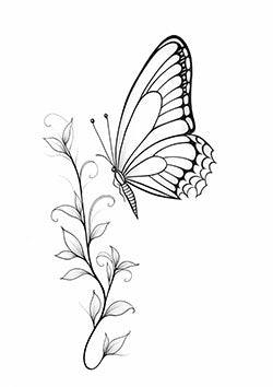 Tattoo template of a delicate butterfly perched on a vine, symbolizing freedom and fragility