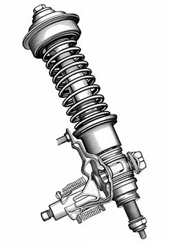 Tattoo template of a detailed shock absorber symbolizing strength and mechanical precision