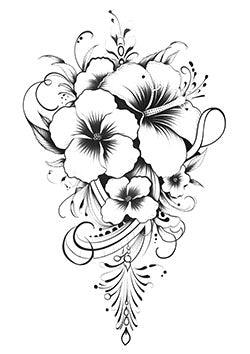 Tattoo template of a hibiscus floral design with ribbons