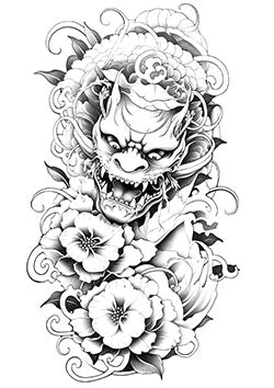 Tattoo template of a mythical creature with flowers