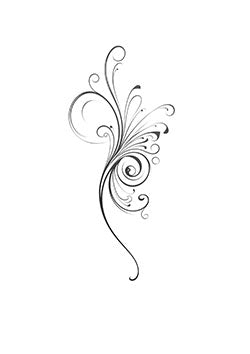 Tattoo template of a swirling floral design with intricate curving lines and delicate spirals