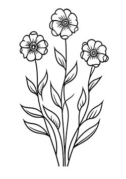 Tattoo template of a delicate trio of intricately detailed flowers with slender stems and blooming petals