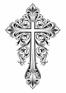 Tattoo template of a baroque style ornamental cross