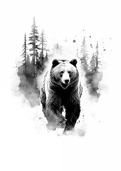 Tattoo template of a bear with an ethereal forest background