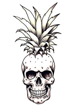 Tattoo template of a skull with a pineapple crown