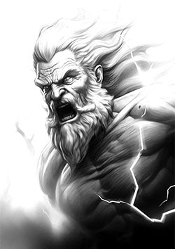 Tattoo template of a roaring elder with stormy lightning background