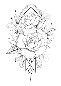 Tattoo template of a geometric rose design with stars