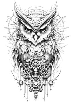 Tattoo template of a geometrically armored owl