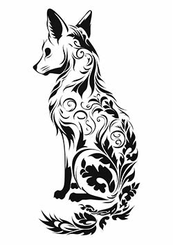 Tattoo template of a floral-patterned stylized dog