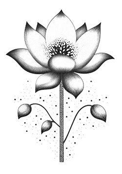 Tattoo template of a detailed dot-work lotus flower.