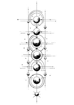 Tattoo template of planets in symmetric alignment.